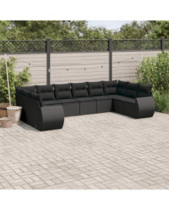 Salon de jardin 10 pcs avec coussins noir résine tressée | Mobilier & Déco