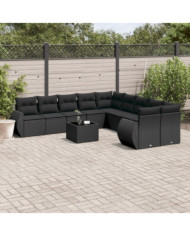 Salon de jardin 11 pcs avec coussins noir résine tressée | Mobilier & Déco