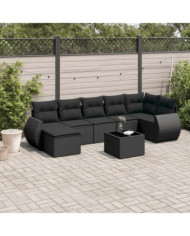 Salon de jardin 8 pcs avec coussins noir résine tressée | Mobilier & Déco