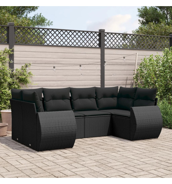 Salon de jardin 6 pcs avec coussins noir résine tressée | Mobilier & Déco