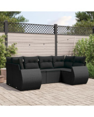 Salon de jardin 6 pcs avec coussins noir résine tressée | Mobilier & Déco