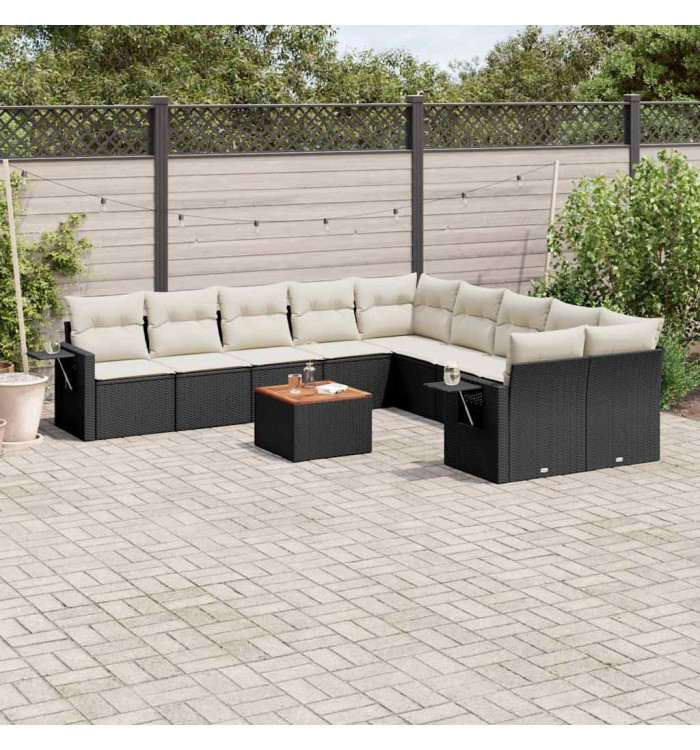 Salon de jardin 11 pcs avec coussins noir résine tressée | Mobilier & Déco