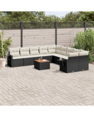 Salon de jardin 11 pcs avec coussins noir résine tressée | Mobilier & Déco