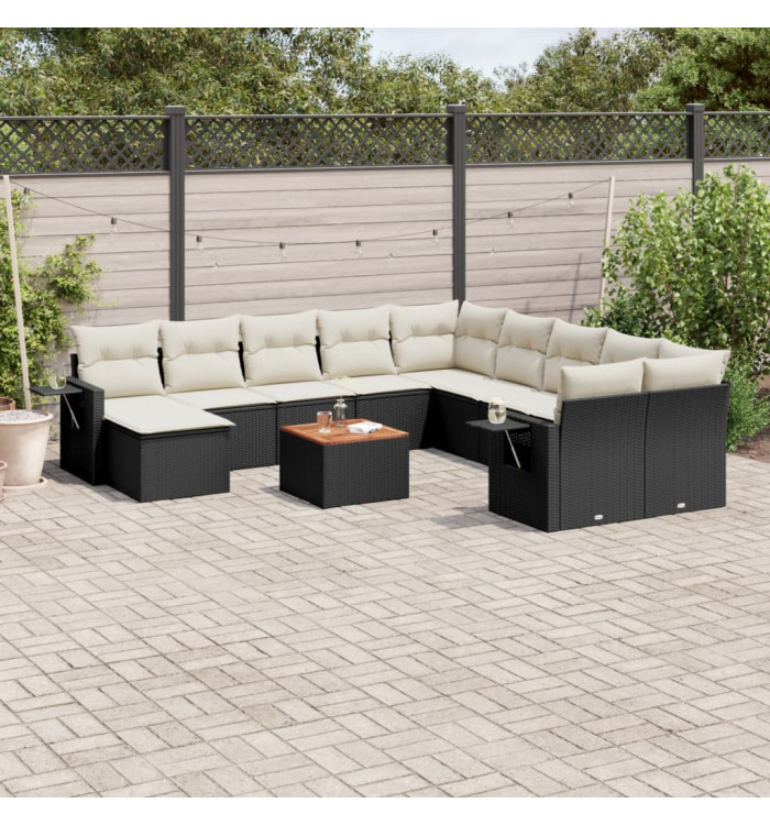 Salon de jardin 12 pcs avec coussins noir résine tressée | Mobilier & Déco
