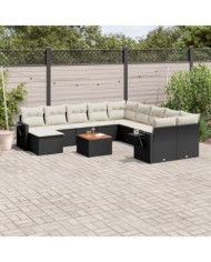 Salon de jardin 12 pcs avec coussins noir résine tressée | Mobilier & Déco