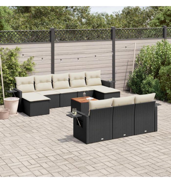Salon de jardin 11 pcs avec coussins noir résine tressée | Mobilier & Déco