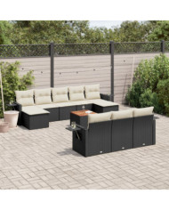 Salon de jardin 11 pcs avec coussins noir résine tressée | Mobilier & Déco