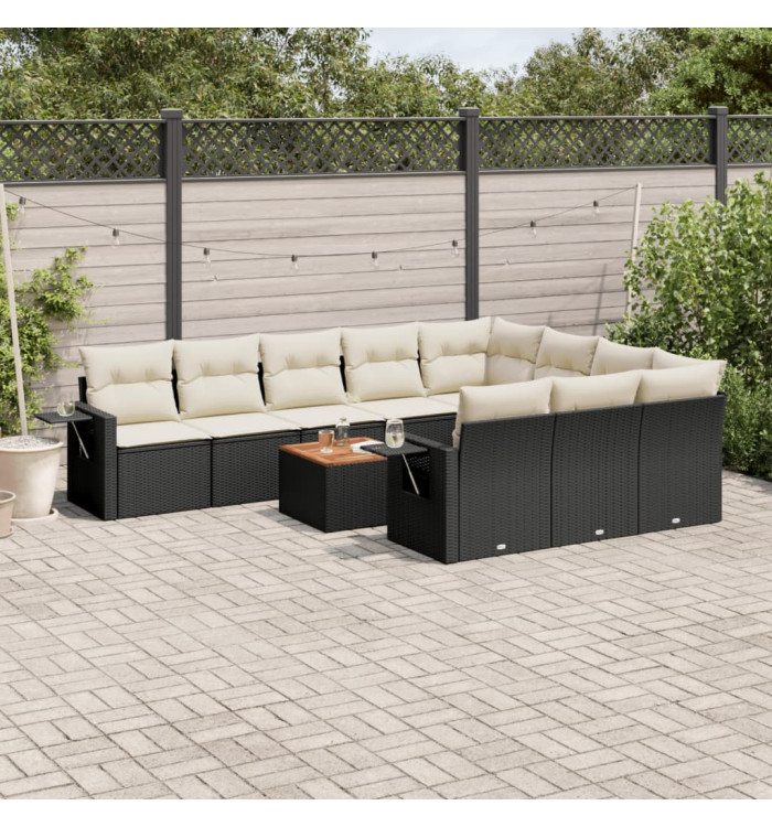 Salon de jardin 11 pcs avec coussins noir résine tressée | Mobilier & Déco