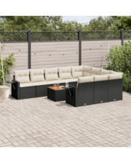 Salon de jardin 11 pcs avec coussins noir résine tressée | Mobilier & Déco