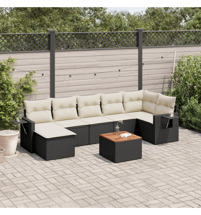 Salon de jardin 8 pcs avec coussins noir résine tressée | Mobilier & Déco
