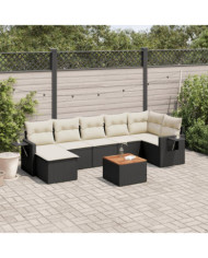 Salon de jardin 8 pcs avec coussins noir résine tressée | Mobilier & Déco