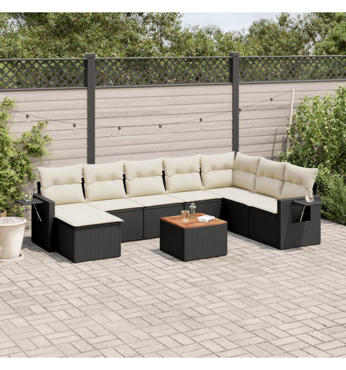 Salon de jardin 9 pcs avec coussins noir résine tressée | Mobilier & Déco