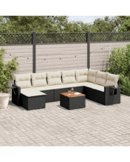 Salon de jardin 9 pcs avec coussins noir résine tressée | Mobilier & Déco
