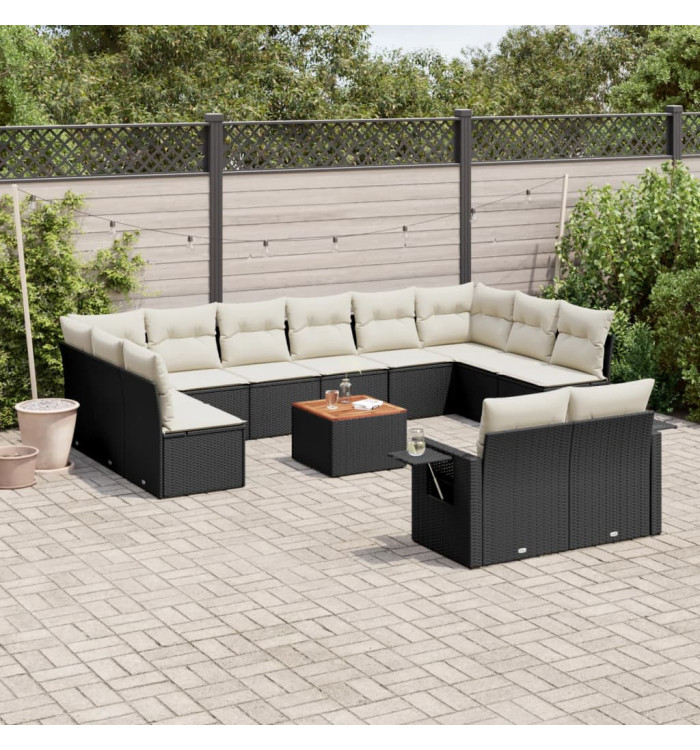 Salon de jardin avec coussins 13 pcs noir résine tressée | Mobilier & Déco