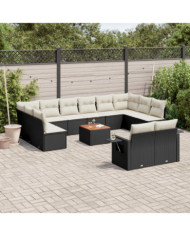 Salon de jardin avec coussins 13 pcs noir résine tressée | Mobilier & Déco