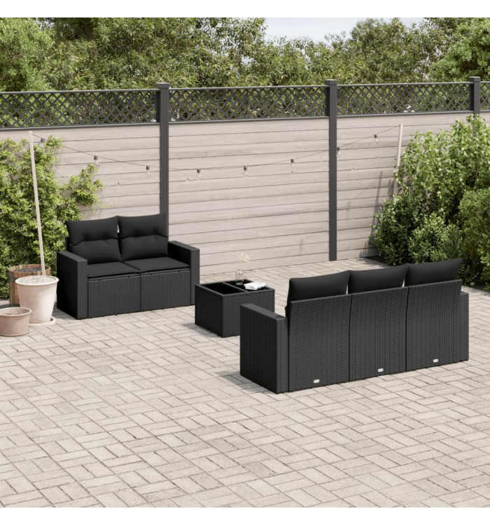 Salon de jardin 6 pcs avec coussins noir résine tressée | Mobilier & Déco