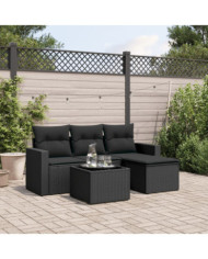 Salon de jardin 5 pcs avec coussins noir résine tressée | Mobilier & Déco