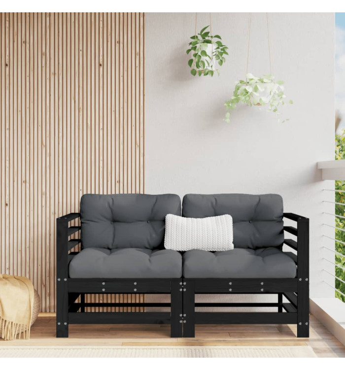 Canapés d'angle de jardin 2 pcs noir bois de pin massif | Mobilier & Déco