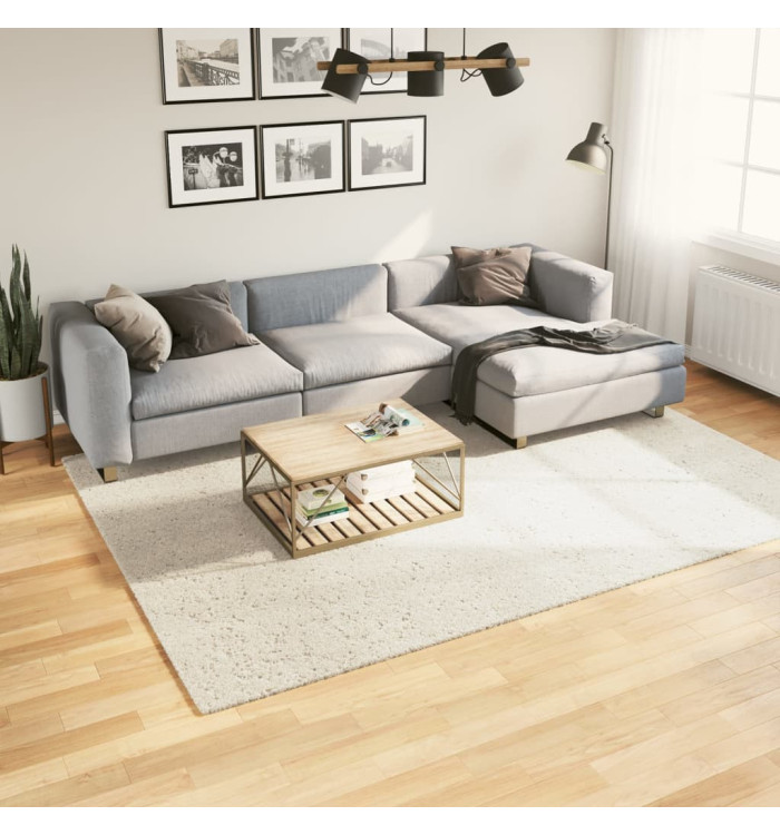 Tapis ISTAN à poils longs aspect brillant crème 200x280 cm | Mobilier & Déco