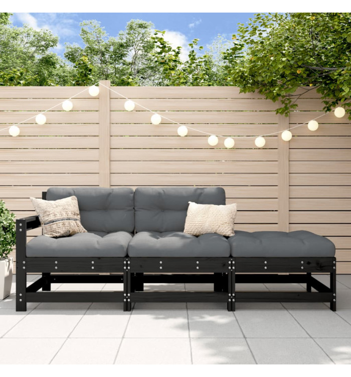 Salon de jardin 3 pcs noir bois massif de pin | Mobilier & Déco