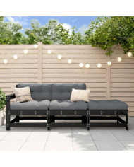 Salon de jardin 3 pcs noir bois massif de pin | Mobilier & Déco