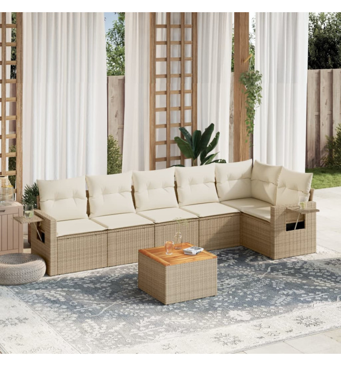 Salon de jardin avec coussins 7 pcs beige résine tressée | Mobilier & Déco