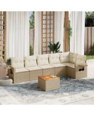 Salon de jardin avec coussins 7 pcs beige résine tressée | Mobilier & Déco
