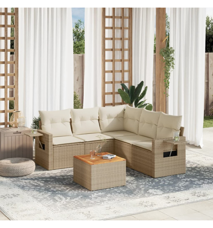 Salon de jardin avec coussins 6 pcs beige résine tressée | Mobilier & Déco