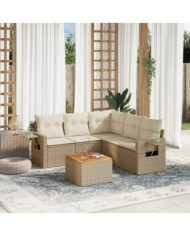 Salon de jardin avec coussins 6 pcs beige résine tressée | Mobilier & Déco
