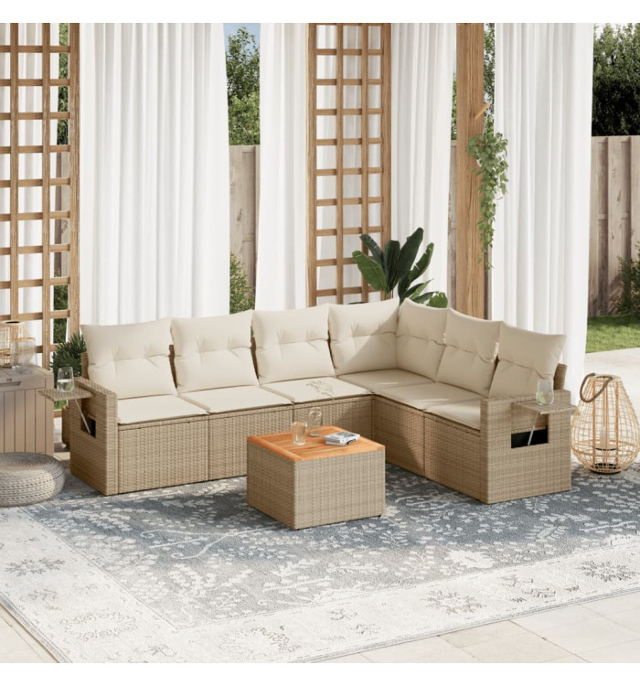 Salon de jardin avec coussins 7 pcs beige résine tressée | Mobilier & Déco