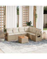 Salon de jardin avec coussins 7 pcs beige résine tressée | Mobilier & Déco
