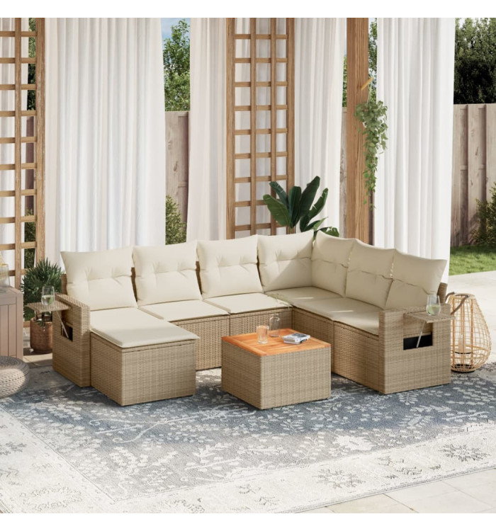 Salon de jardin avec coussins 8 pcs beige résine tressée | Mobilier & Déco