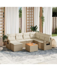 Salon de jardin avec coussins 8 pcs beige résine tressée | Mobilier & Déco