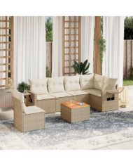Salon de jardin avec coussins 7 pcs beige résine tressée | Mobilier & Déco