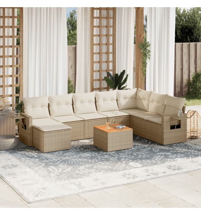 Salon de jardin avec coussins 9 pcs beige résine tressée | Mobilier & Déco