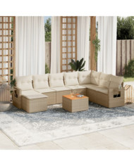 Salon de jardin avec coussins 9 pcs beige résine tressée | Mobilier & Déco