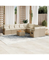 Salon de jardin 11 pcs avec coussins beige résine tressée | Mobilier & Déco