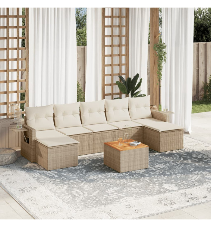 Salon de jardin avec coussins 8 pcs beige résine tressée | Mobilier & Déco