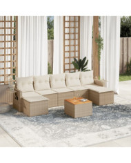 Salon de jardin avec coussins 8 pcs beige résine tressée | Mobilier & Déco