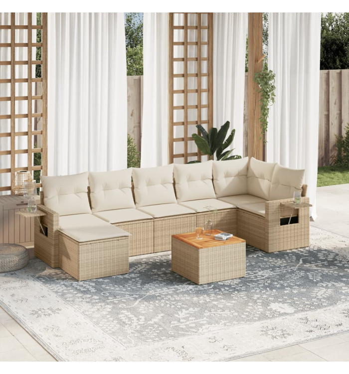 Salon de jardin avec coussins 8 pcs beige résine tressée | Mobilier & Déco