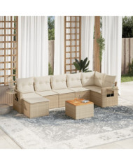 Salon de jardin avec coussins 8 pcs beige résine tressée | Mobilier & Déco