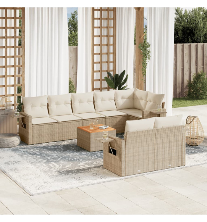 Salon de jardin avec coussins 9 pcs beige résine tressée | Mobilier & Déco