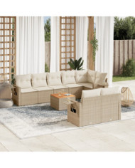 Salon de jardin avec coussins 9 pcs beige résine tressée | Mobilier & Déco