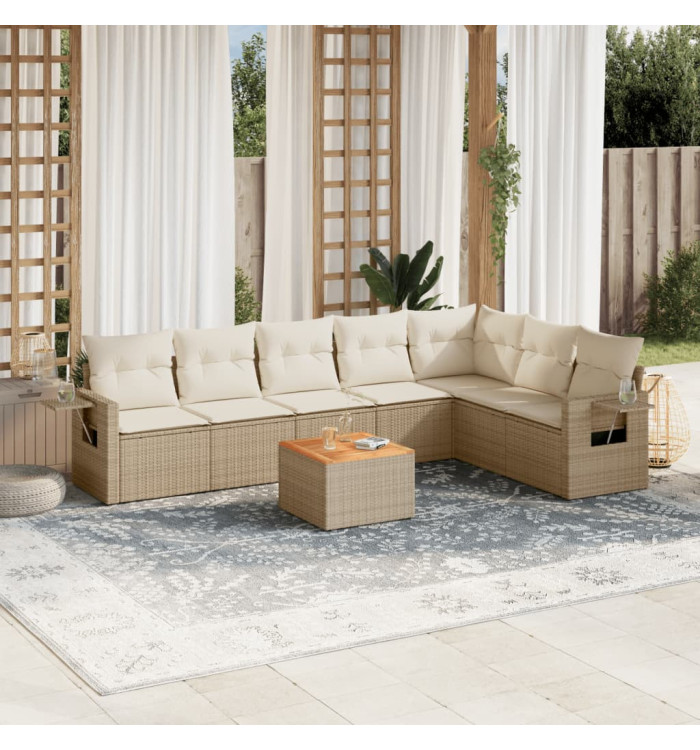 Salon de jardin avec coussins 8 pcs beige résine tressée | Mobilier & Déco