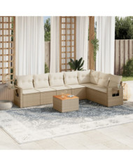 Salon de jardin avec coussins 8 pcs beige résine tressée | Mobilier & Déco