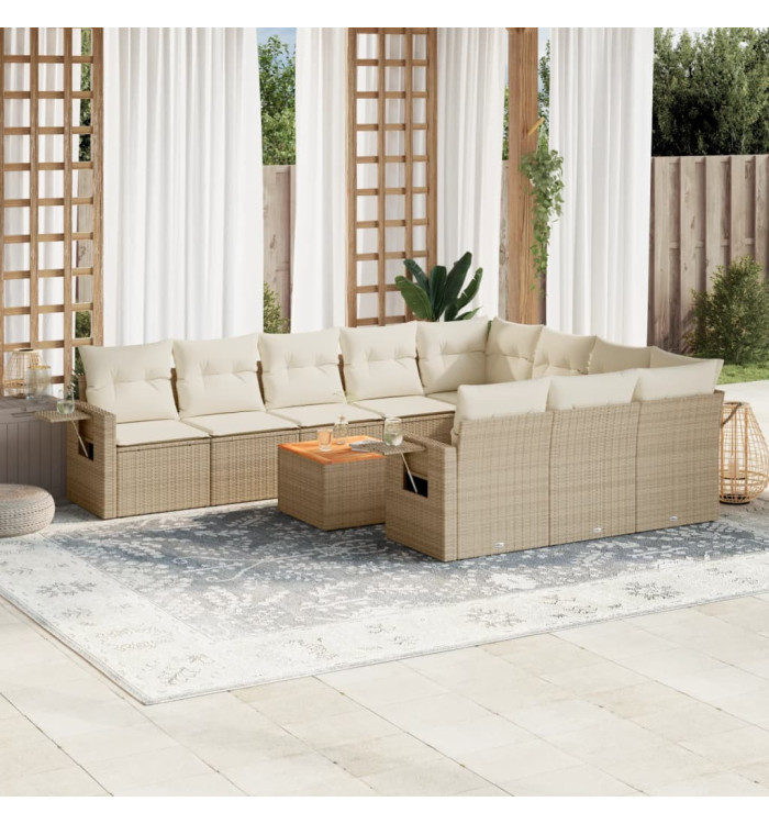 Salon de jardin 11 pcs avec coussins beige résine tressée | Mobilier & Déco