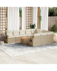 Salon de jardin 11 pcs avec coussins beige résine tressée | Mobilier & Déco