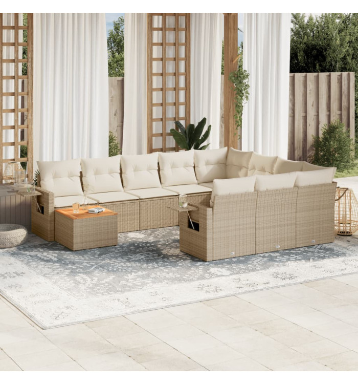 Salon de jardin 11 pcs avec coussins beige résine tressée | Mobilier & Déco