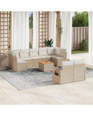 Salon de jardin avec coussins 10 pcs beige résine tressée | Mobilier & Déco