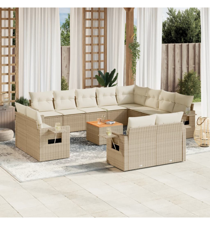 Salon de jardin avec coussins 13 pcs beige résine tressée | Mobilier & Déco